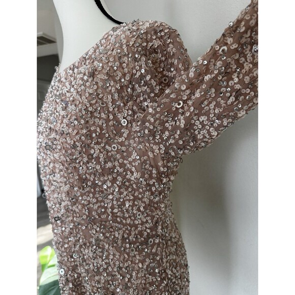 Adrianna Papell Sequin Beaded Gown Pink Nude 16 Formal Evening Dress - Picture 10 of 13